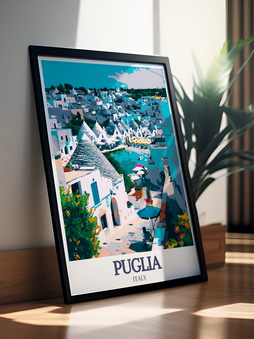 Discover the beauty of Trulli houses and the Adriatic Sea with our Puglia Print. This Italy Travel Gift is a thoughtful present for art lovers, capturing the picturesque landscapes of Italy and the charm of Trulli houses and the Adriatic Sea.