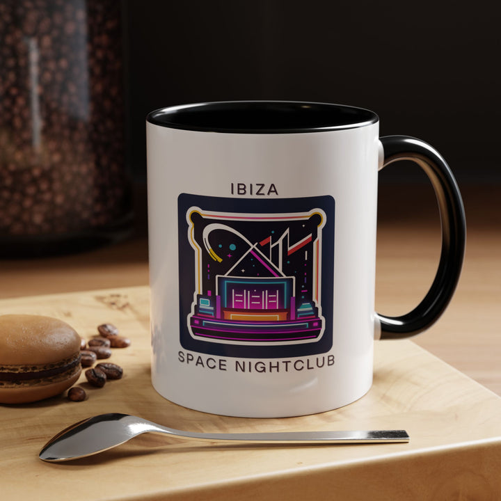 This Space Nightclub Ibiza mug combines practical function with artistic beauty, displaying intricate artwork of the clubs famous logos and Ibiza scenery. Made from high-quality ceramic, dishwasher and microwave safe, suitable for everyday use or as a special keepsake.