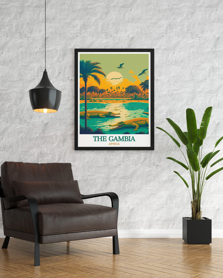 Kachikally Crocodile Pool wall art from The Gambia. This fine art print showcases the parks serene trails and lush greenery, making it a perfect piece for any nature lovers collection. The high quality print ensures lasting vibrancy and detail, celebrating the magic of The Gambia.