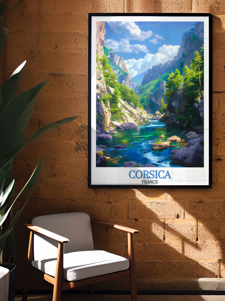 Captivating Corsica wall art with intricate illustrations of Restonica Gorge perfect for adding a unique and artistic touch to your home decor great for living rooms bedrooms and offices