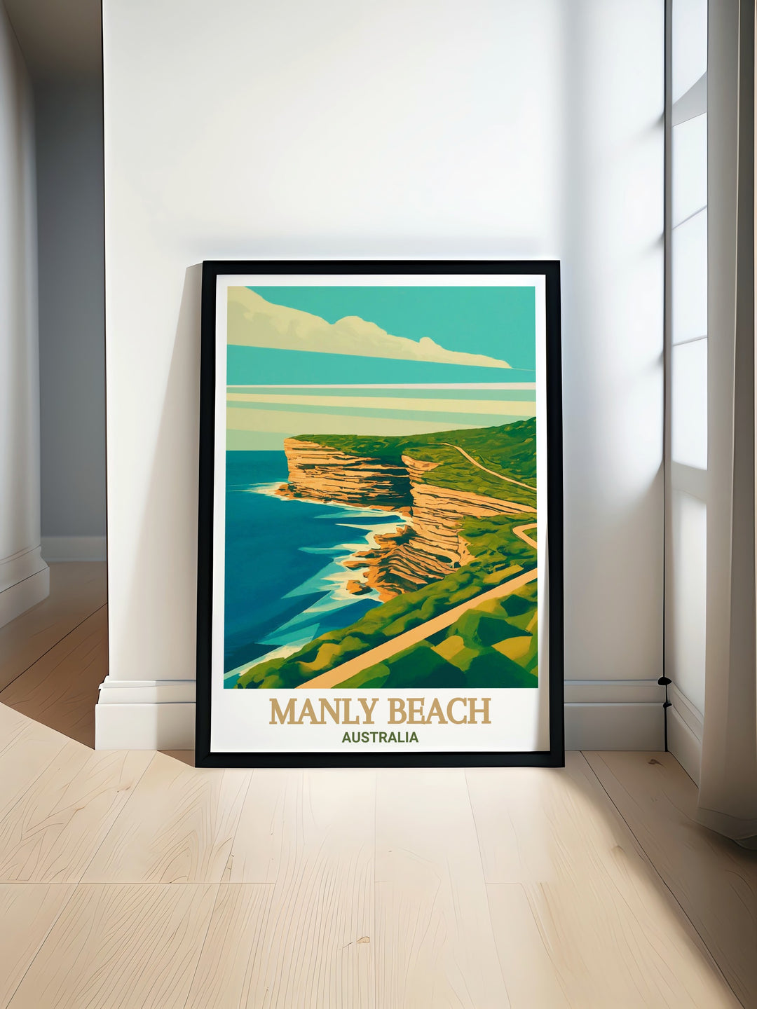 This Manly Beach Poster showcases the iconic beach along with the nearby North Head Sanctuary, offering a perfect mix of coastal and wilderness views. Its a great choice for anyone who loves the Australian coastline.