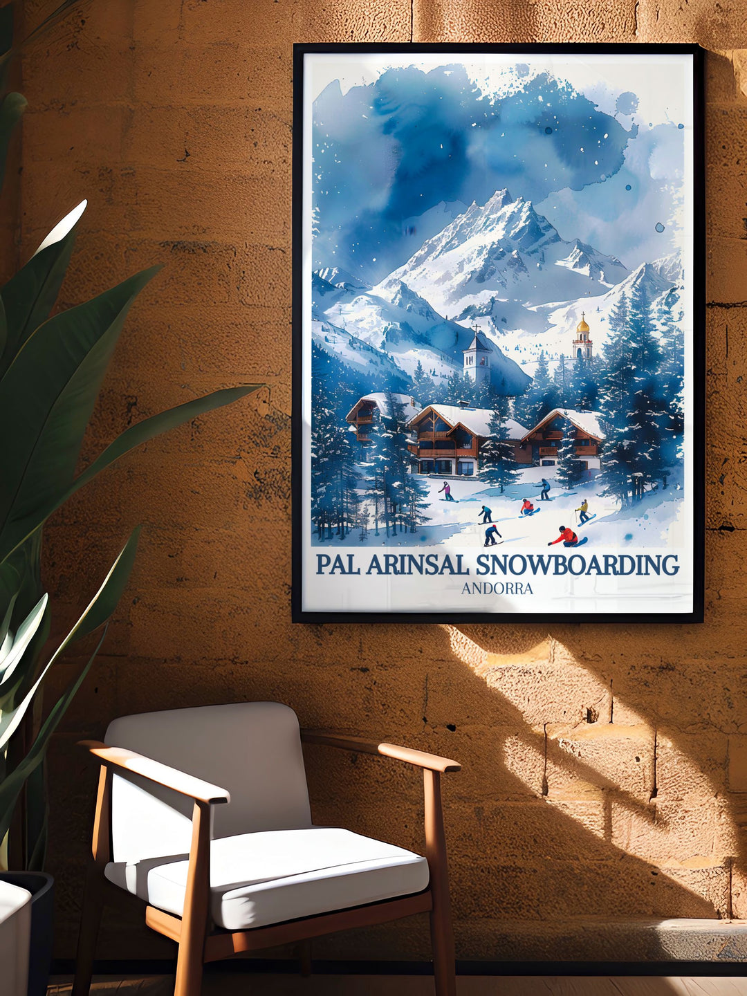 Andorra Wall Art depicting Vallnord ski area and Sant Andreu church modern decor ideal for adding a touch of sophistication to your home with beautiful vintage ski prints and national park posters