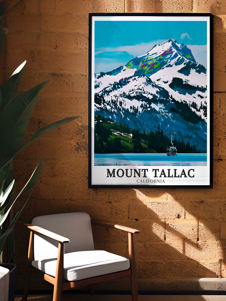 The beauty of Lake Tahoe and Mount Tallac is showcased in this canvas art, capturing the iconic views from the Heavenly Gondola, perfect for any California travel enthusiast.