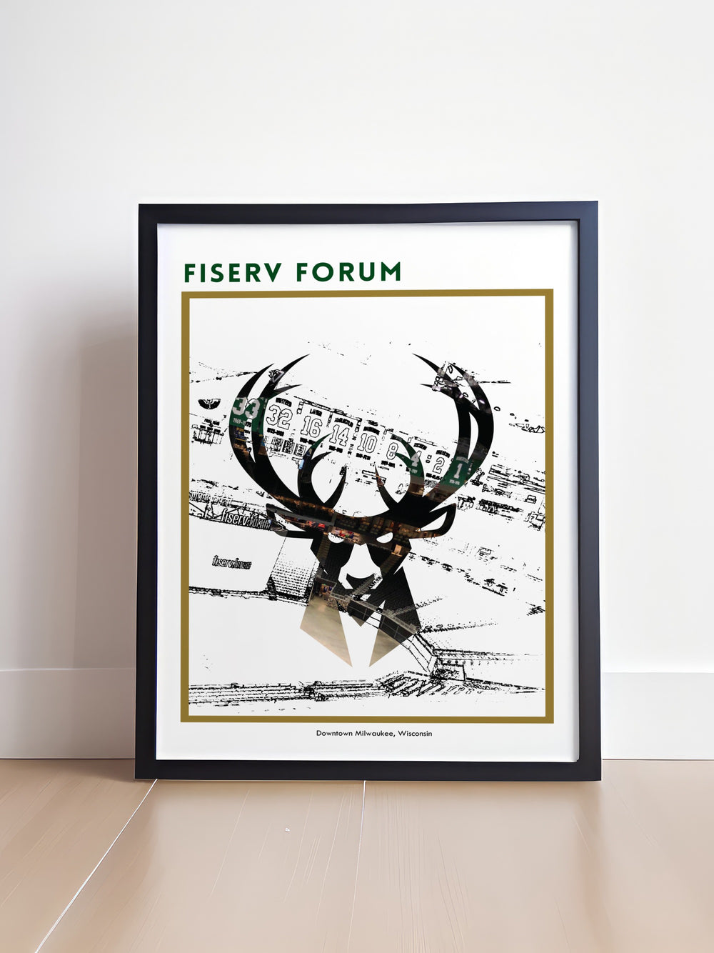 Stunning Fiserv Forum artwork showcasing Giannis Antetokounmpo and Thanasis Bucks stars in action this modern print brings dynamic basketball energy to your living room perfect for basketball fans seeking a bold statement piece or unique gifts for boys