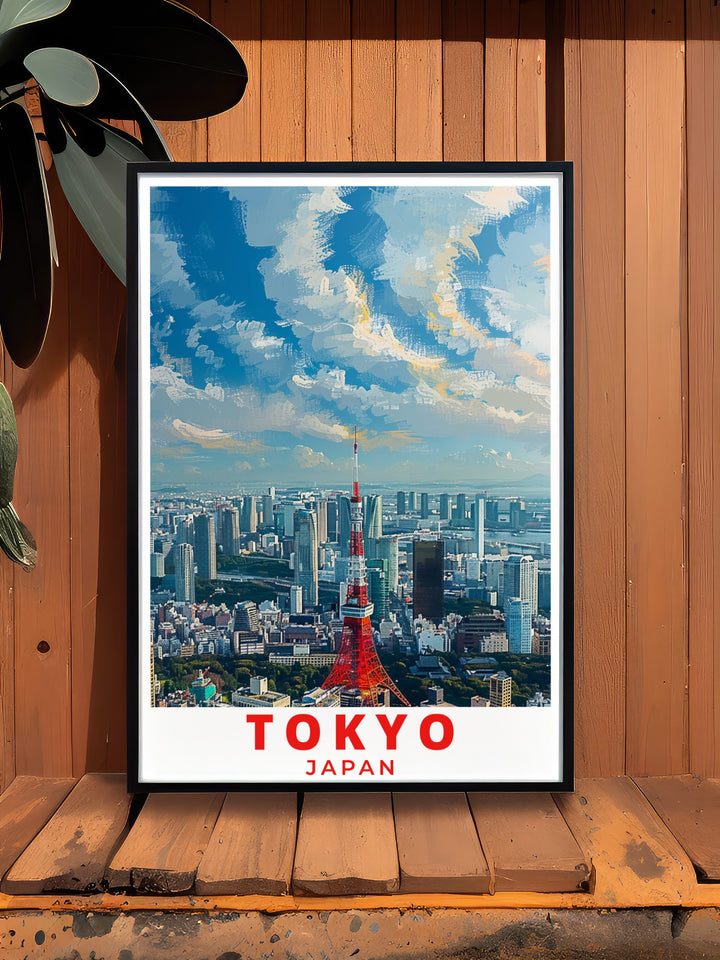 Our Mount Fuji and Tokyo Tower travel print captures the elegance of Japans landscapes, with the citys vibrant energy contrasting the peaceful majesty of Mount Fuji. Framed by cherry blossoms, this poster is a must have for anyone who appreciates Japanese culture and art.