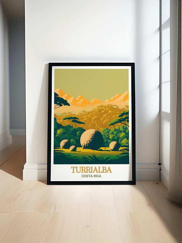 Turrialba Art Print showcasing the vibrant landscapes of Costa Rica paired with Guayabo National Monument Modern Prints perfect for adding a touch of Costa Rica decor to any living room or office ideal for travelers and art lovers looking to elevate their space