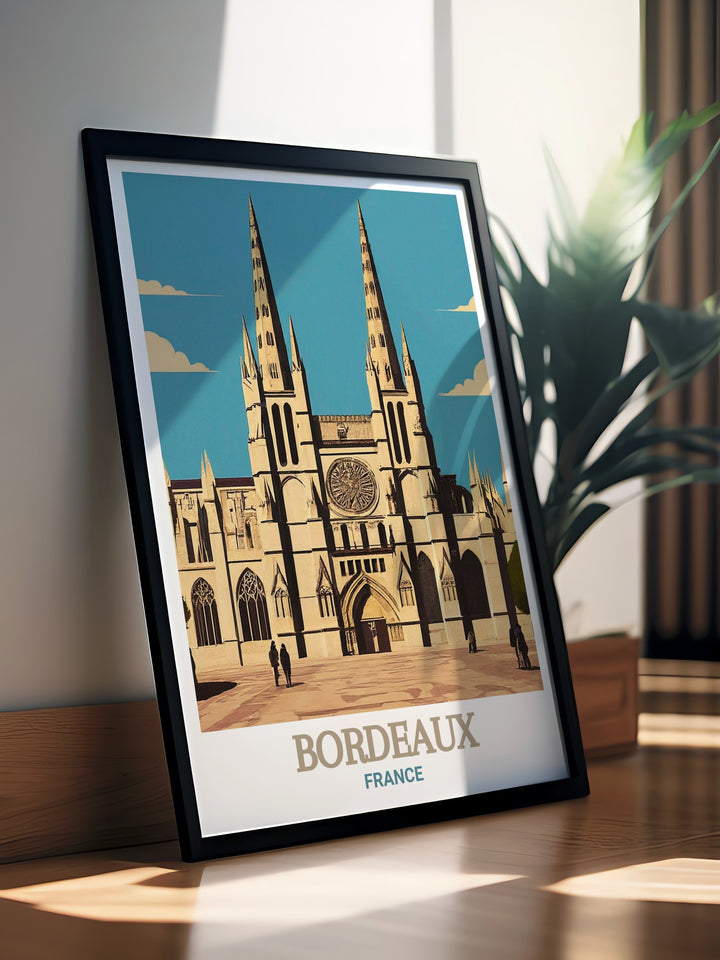 Experience the charm of Bordeaux with this art print that captures the essence of the citys historic streets. The vibrant scene is perfect for bringing a touch of French culture and history into your home, creating an inviting and sophisticated atmosphere