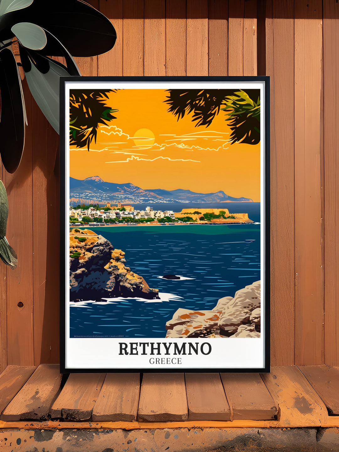 Elevate your home with Rethymno art decor featuring the stunning Fortezza Crete this Greece island print is perfect for adding a touch of Greek culture to your living room modern prints that capture the scenic beauty of Greece