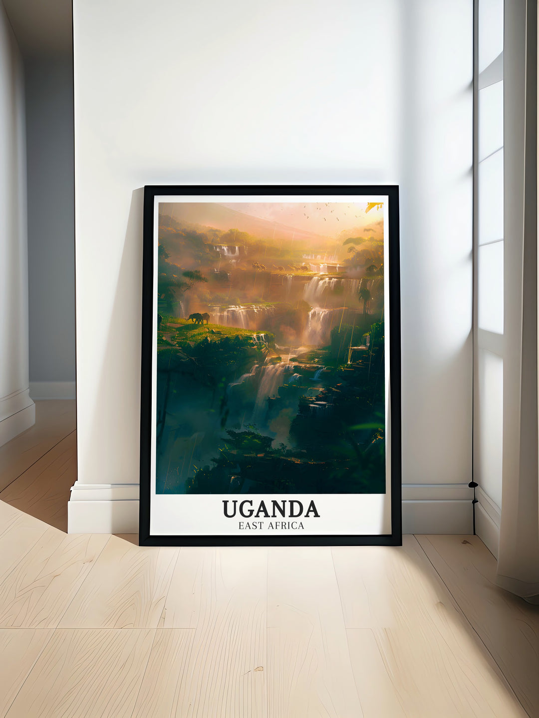 Uganda travel posters highlighting the scenic beauty of Murchison Falls and the Victoria Nile. Ideal for gifts, these prints add a touch of elegance and sophistication to any decor. Celebrate Ugandas natural wonders with our stunning art pieces.