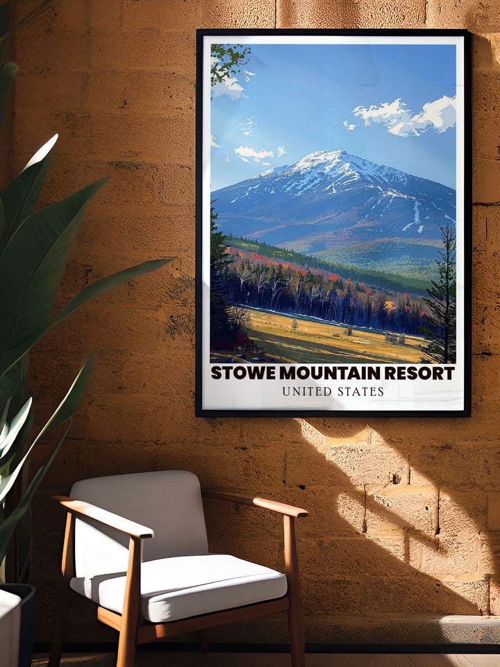 High quality art piece showcasing Mount Mansfield and Stowe Ski Resort ideal for creating an inspiring and tranquil atmosphere in your living room office or bedroom with vibrant imagery and fine details