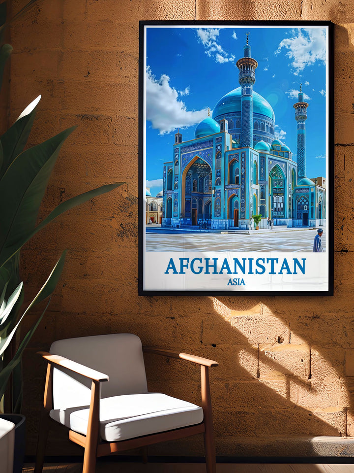 The Blue Mosque Mazar e Sharif depicted in an exquisite Afghanistan Photo capturing the timeless beauty and serene atmosphere of this architectural wonder a perfect addition to any home decor