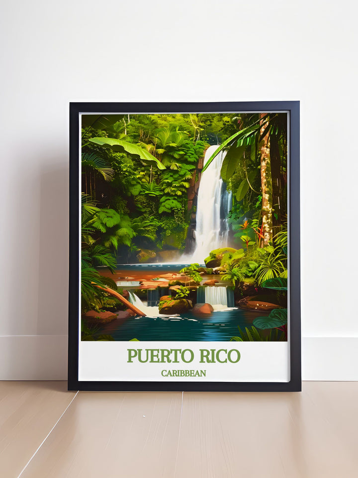 Transform your living room with Puerto Rico wall art showcasing the CARIBBEAN El Yunque National Forest. This art print is a perfect choice for nature lovers who want to bring the beauty of Puerto Ricos tropical landscapes into their home.