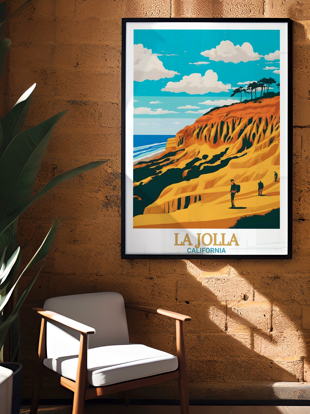 La Jolla Cove Poster celebrates the beauty of Californias coastline, featuring the sparkling blue waters of La Jolla Cove and the rugged cliffs of Torrey Pines. This coastal art piece is perfect for adding a touch of the ocean to any room, ideal for beach lovers and travelers.