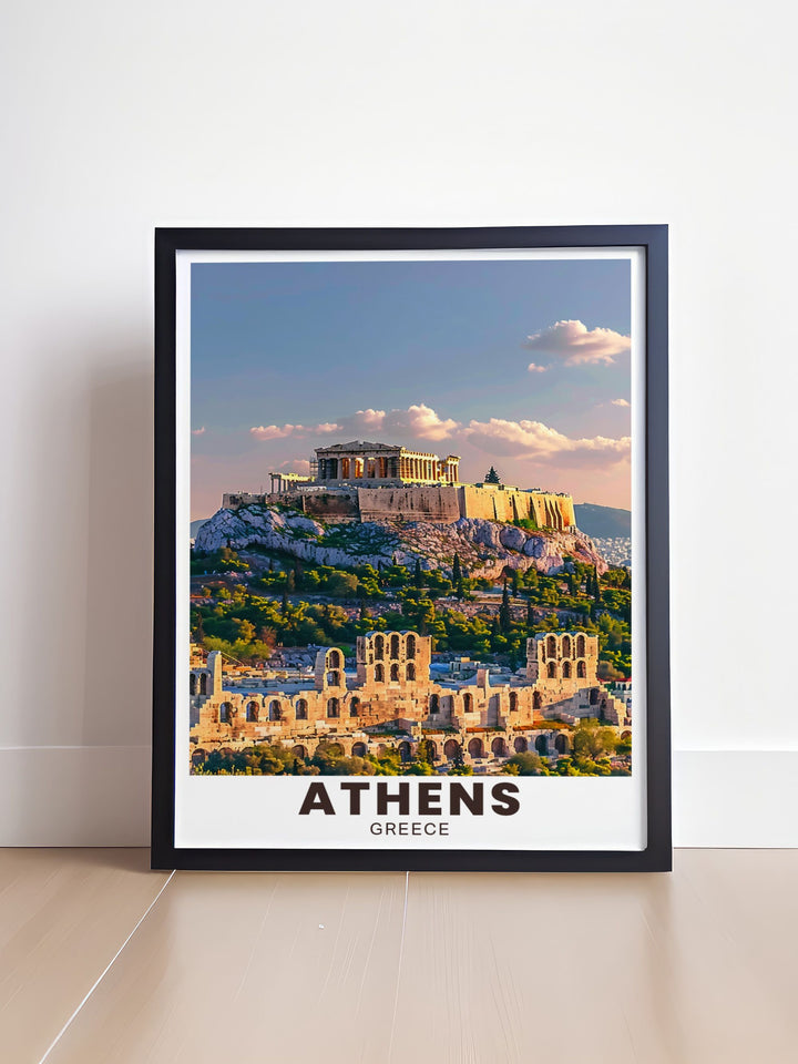 Acropolis of Athens with the Partheon Travel Poster a captivating piece of Athens Wall Art perfect for home decor and gifts showcasing the beauty of ancient Greek architecture and culture in vibrant colors and intricate details