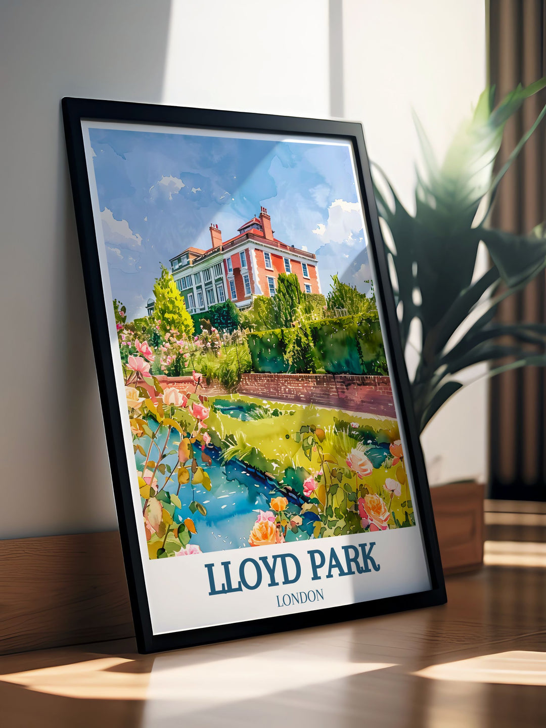 Captivating vintage travel print of Lloyd Parks rose garden at William Morris gallery. Ideal for enhancing your home decor. Bring a touch of nature and history into your living space with this exquisite artwork.
