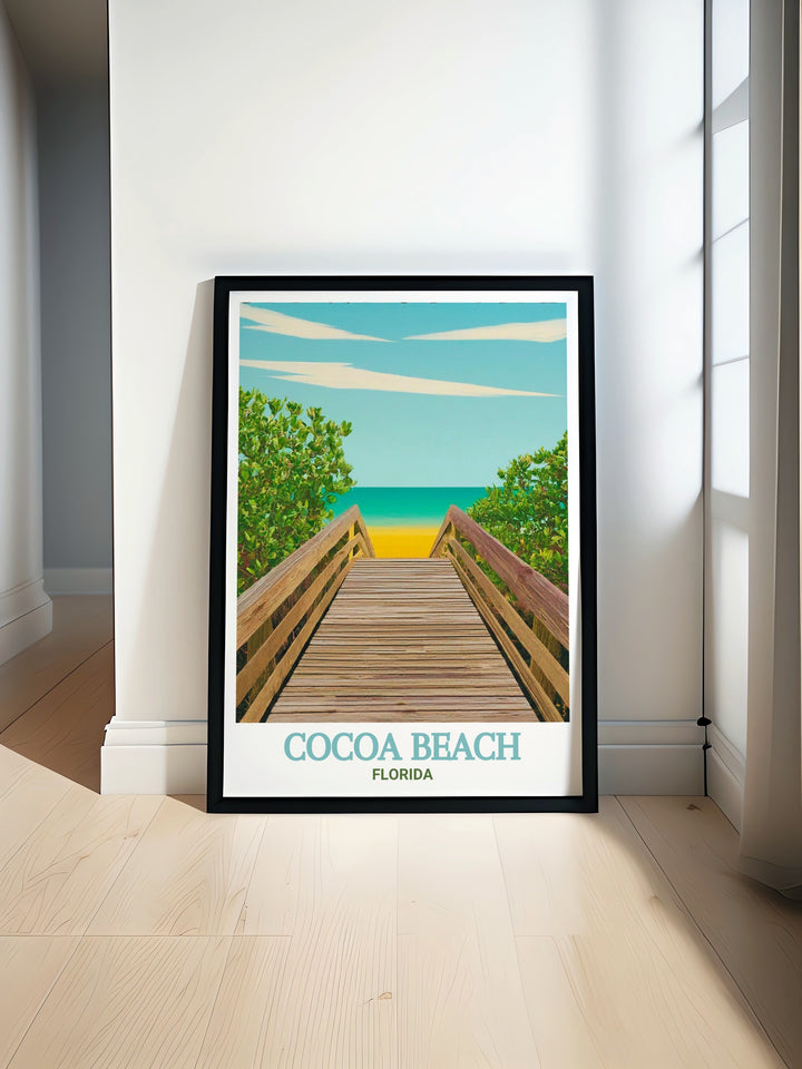 Artistic print of Cocoa Beachs Lori Wilson Park, capturing the parks serene environment and picturesque landscapes. This print is perfect for creating a calming and inspiring ambiance in any room, celebrating Floridas coastal charm.