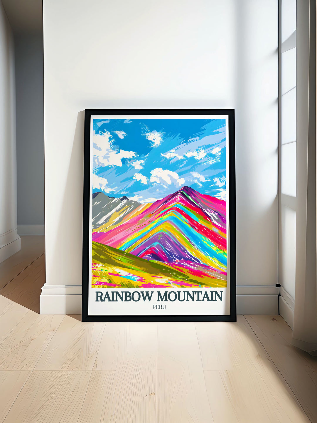 Rainbow Mountain art showcasing the vibrant colors of the Cusco region Andes Mountains ideal for modern home decor and Peru wall art enthusiasts bringing a touch of Peru to your living space.