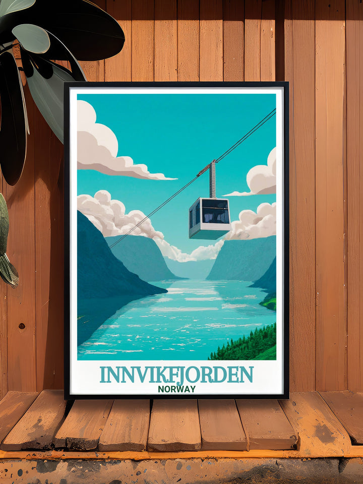 Vintage print of Loen Skylift showcasing the picturesque Norway landscape and peaceful fjord ideal for home decor or gifts