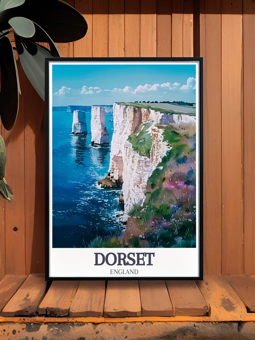 Dorsets rich coastal heritage is celebrated in this poster, featuring the iconic formations of Old Harry Rocks and the picturesque views of the Jurassic Coast.