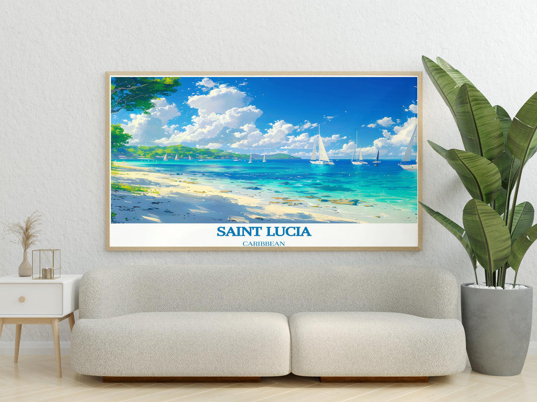 Saint Lucia Poster Print featuring Marigot Bay is a vibrant piece of Caribbean Wall Art perfect for traveler gifts or Christmas gifts the dynamic colors and serene landscape bring the beauty of Saint Lucia into your home making it an ideal addition to any decor