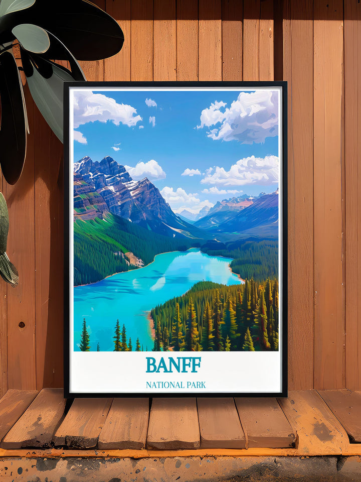 Banff National Park fine art print capturing the expansive and diverse Canadian landscapes, from mountain peaks to forest valleys, ideal for decorating a nature enthusiasts living or work space with a scene that evokes peace and awe.