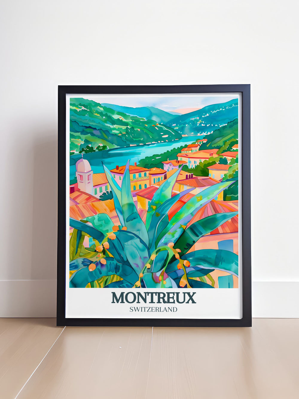 This Montreux Poster Print beautifully captures the Swiss Riviera, featuring Lake Geneva and the stunning Rochers de Naye. Perfect for bringing Swiss Alps scenery into your home, this travel print offers a calming view of Montreux and the surrounding landscapes, ideal for art lovers and travel enthusiasts alike.