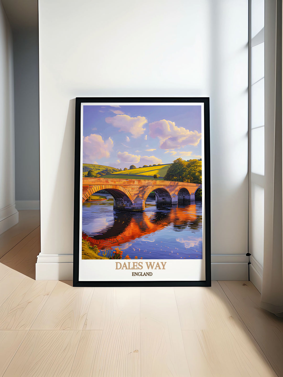 Modern wall decor capturing the scenic beauty of the Dales Way hiking trail in England, ideal for enhancing any room with a touch of countryside charm.