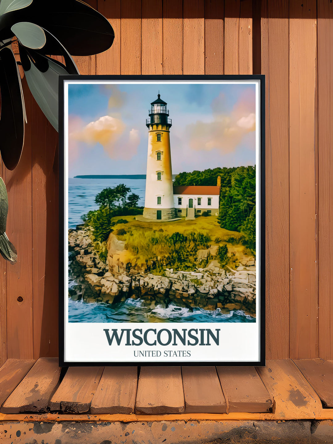 Vintage Milwaukee City Map and skyline art capturing the charm of Milwaukee and Door County Coastline with Cana Island Lighthouse