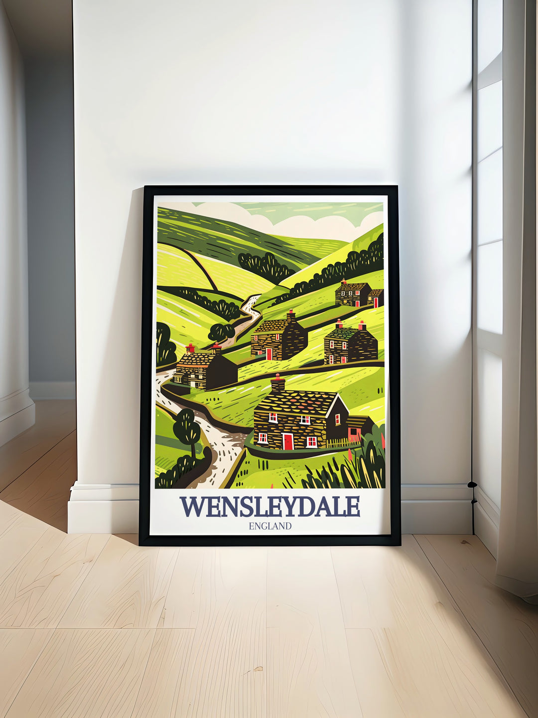 Featuring the iconic landscapes of Wensleydale in North Yorkshire, this travel print is a beautiful representation of the Yorkshire Dales. With its retro inspired design, the poster offers a nostalgic take on the National Park, capturing the peaceful ambiance of one of Englands most treasured destinations.