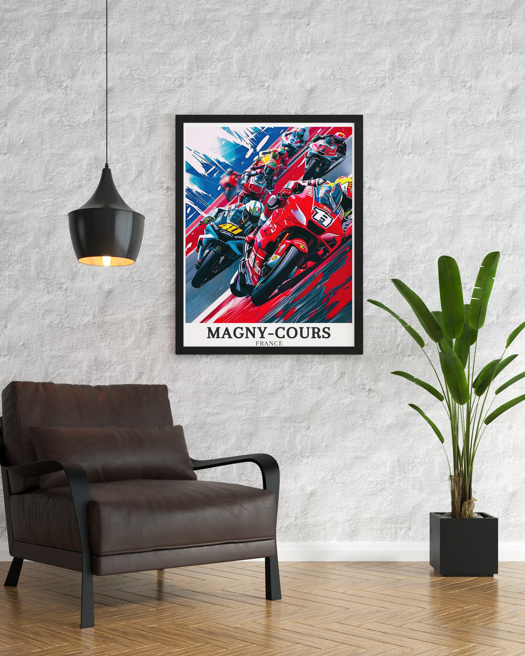 Featuring the legendary Circuit de Nevers Magny Cours and the GP De France, this travel print highlights the thrill of motorsport in France. The detailed artwork showcases the famous racing circuit, making it a vibrant addition to any space.