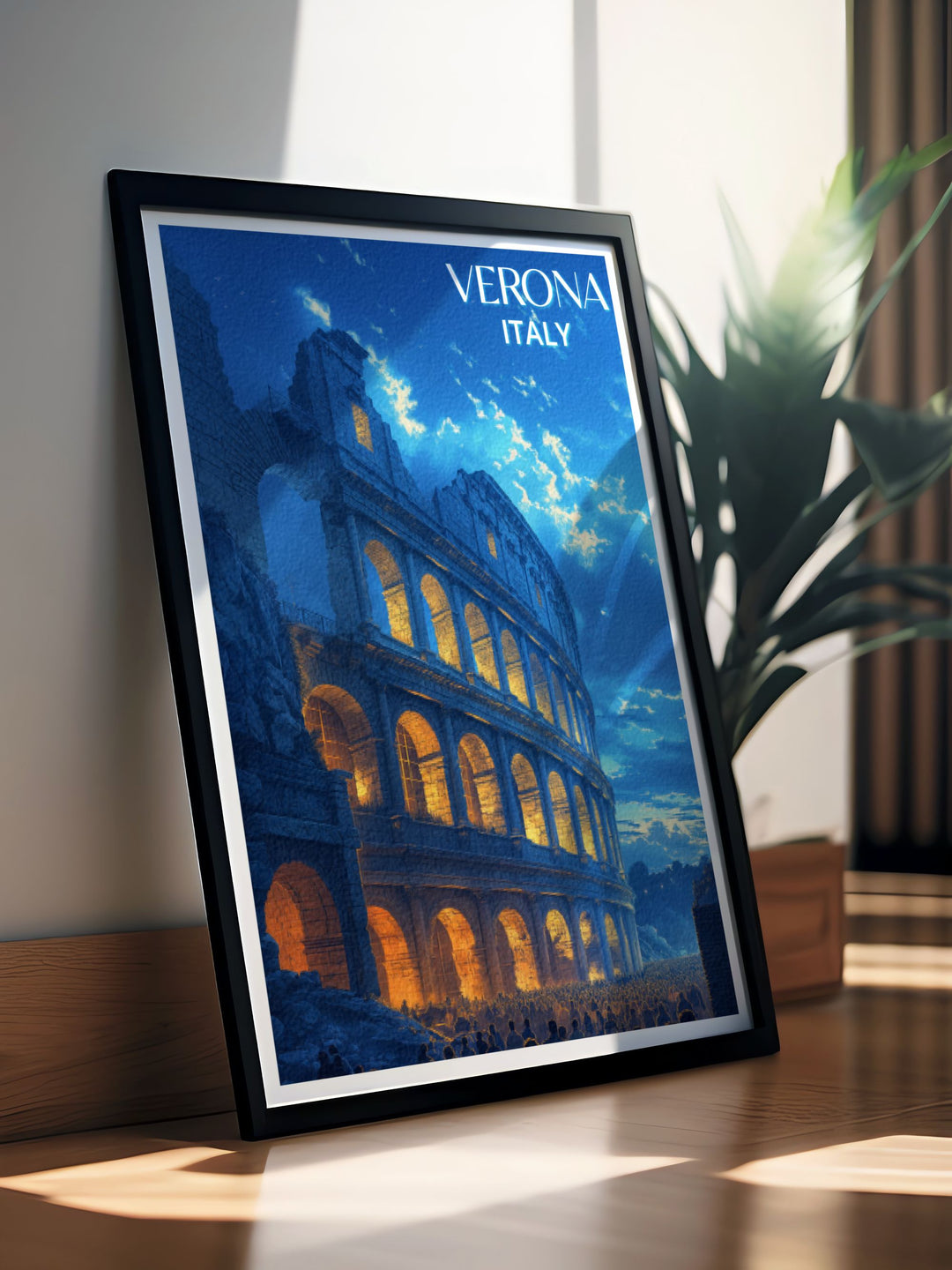 This canvas art piece features the Verona Arena, highlighting its ancient Roman architecture and enduring beauty. A perfect addition for those looking to enhance their home with a piece of Italys storied past and architectural brilliance.