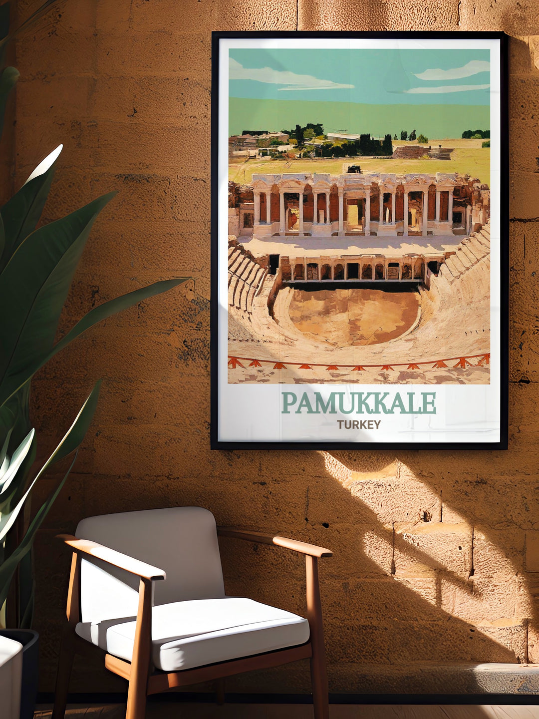 A beautifully detailed print of Pamukkale, showcasing the iconic white terraces and the clear blue pools that fill them. This artwork is a must have for nature enthusiasts and those who appreciate the unique landscapes of Turkey.