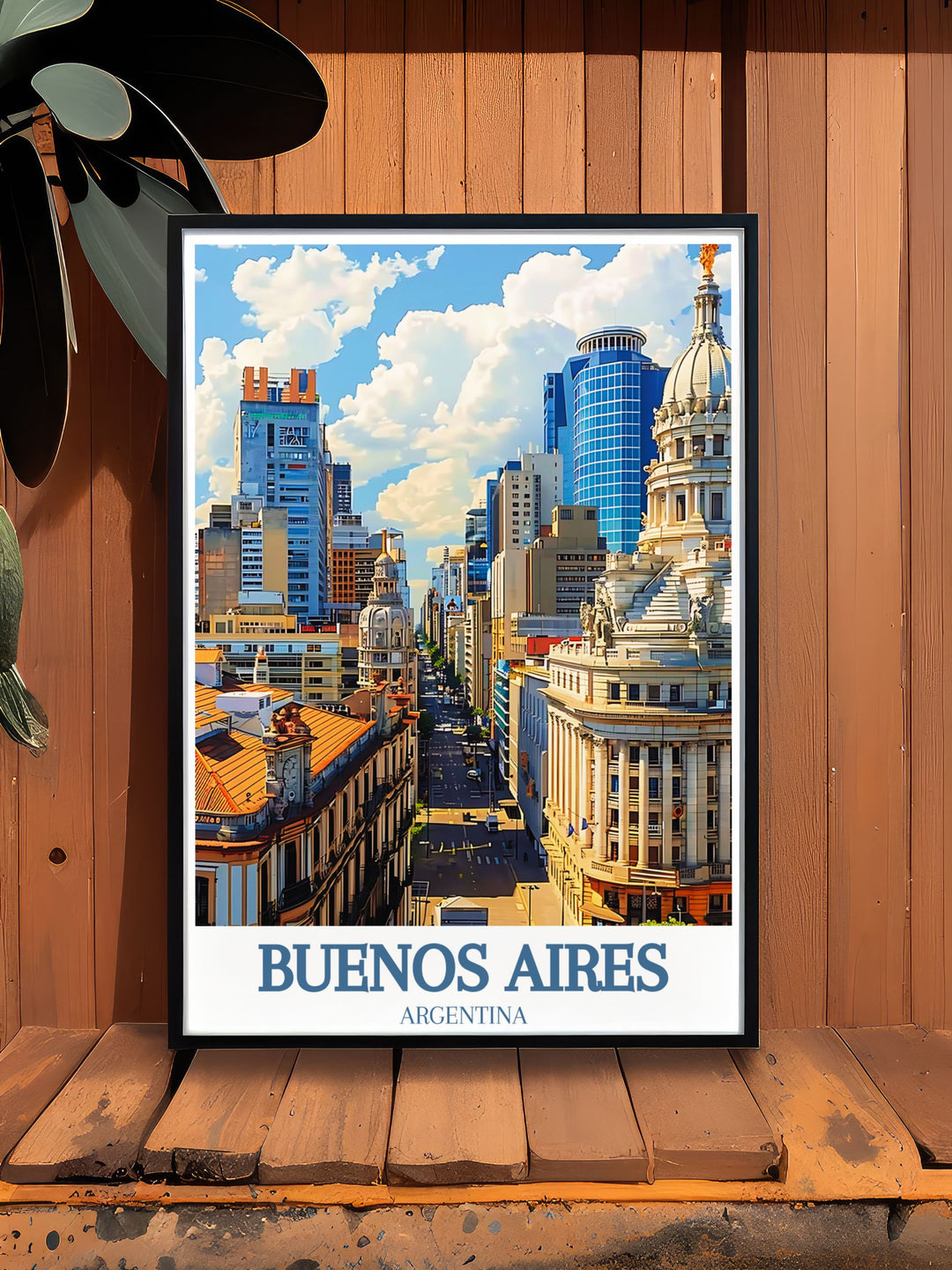 This travel poster captures the historic Plaza de Mayo in Buenos Aires and the majestic Casa Rosada, perfect for adding Argentinas rich cultural heritage to your decor.