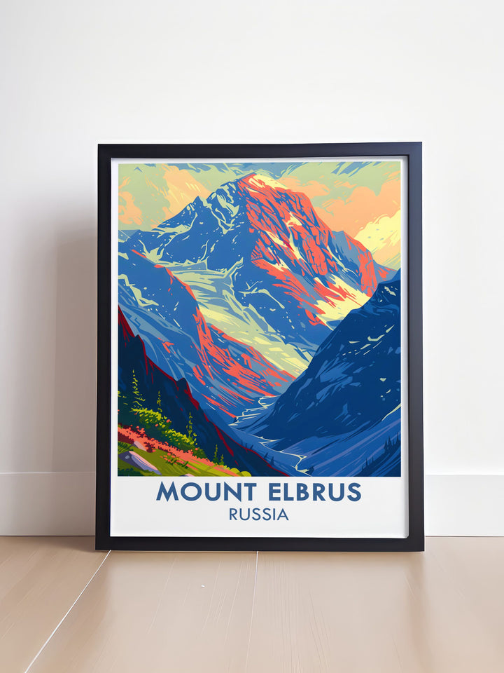 Highest Mountains celebrated in this Seven Summits Print showcasing Mount Elbrus Russia a must have for adventurers includes Mt Elbrus perfect wall decor for any space