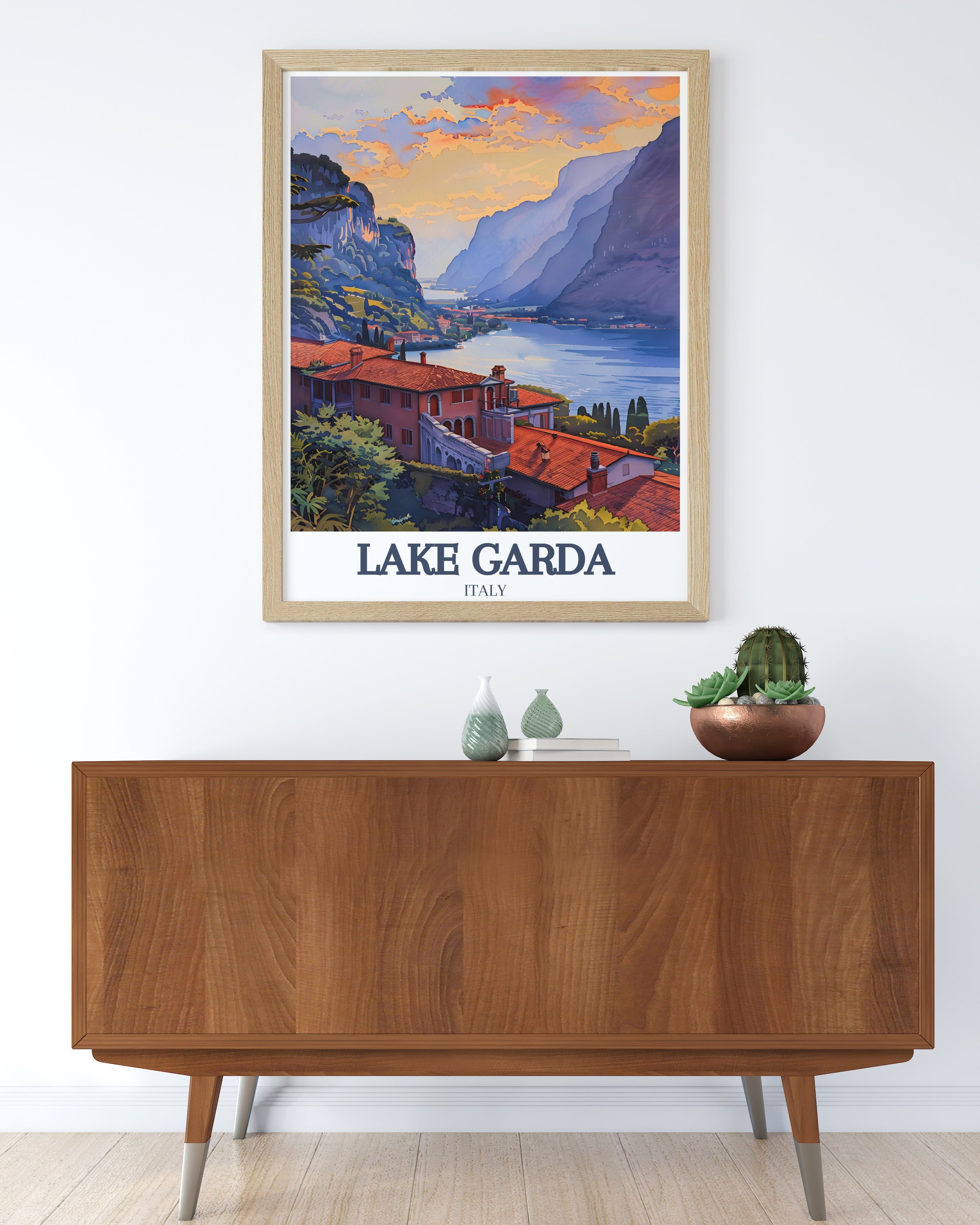 Sirmione Lake Garda print — lago di garda poster art featuring the Scaligero Castle and the Sirmione peninsula on Italy's largest lake, available as framed wall art and canvas print from MapYourDreams