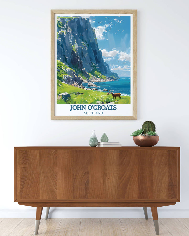 Vintage art of Scottish Highlands Signpost highlighting the majestic beauty of the Highlands. This print is a perfect gift for those who love nature and cycling. A timeless addition to any home.