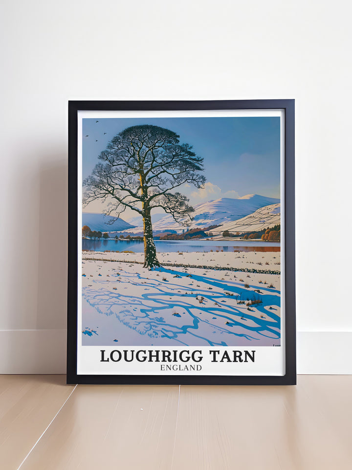 Loughrigg Tarn travel posters capturing the stunning views of Lake District National Park and Langdale Pikes. Perfect for adding European elegance to any decor, this travel wall art brings the serene landscapes and vibrant scenery of Loughrigg Tarn into your home. Each piece is meticulously crafted to reflect the regions natural beauty.