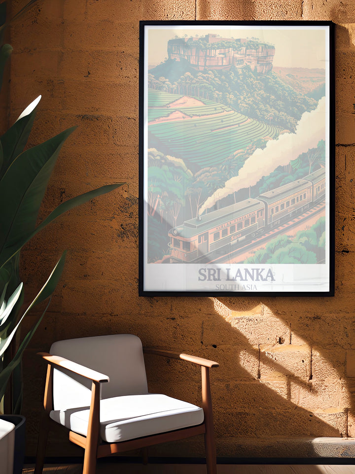 This fine art print showcases Sri Lankas Sigiriya Rock Fortress, a UNESCO World Heritage site, capturing the historical significance of this ancient fortress. The artwork beautifully blends the towering structure with the lush surroundings, making it a perfect addition for those who appreciate Sri Lankas cultural heritage.