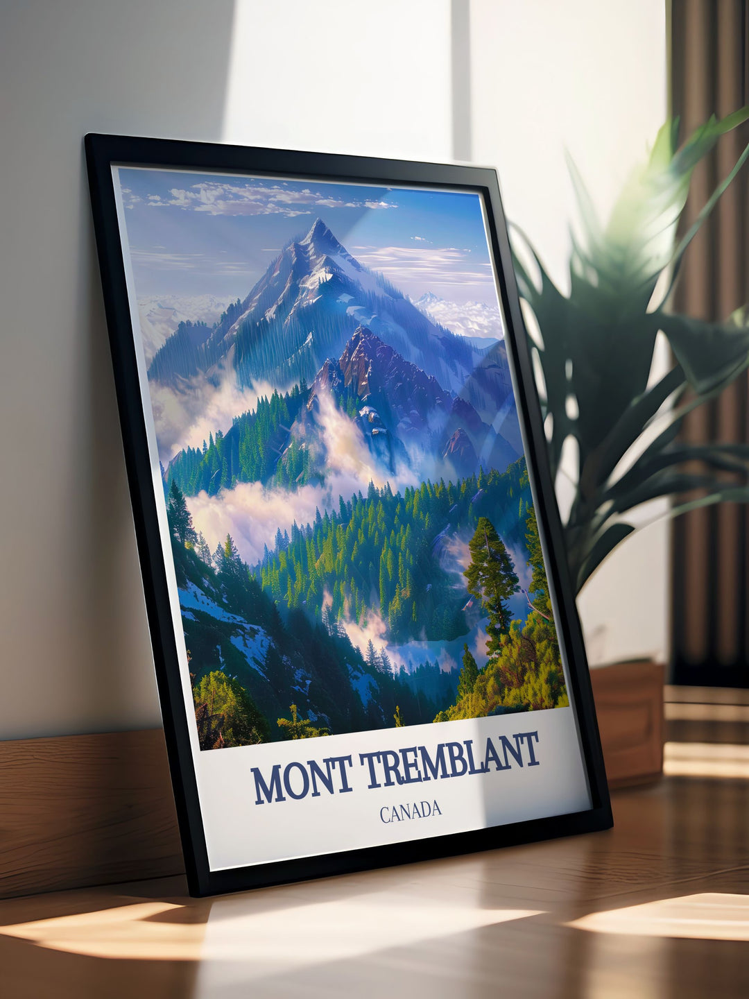 Canadian Poster of Mont Tremblant Ski Resort nestled in the Laurentian Mountains featuring picturesque landscapes and majestic peaks this vintage ski poster is a timeless piece for any ski lover or nature enthusiast looking to enhance their home decor.