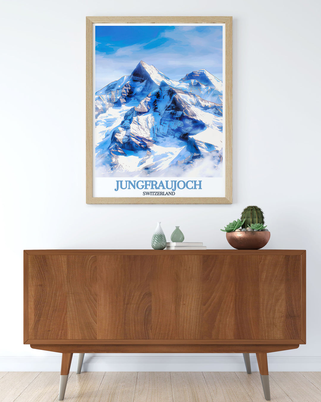 Bring the majestic views of Jungfraujoch and the Eiger into your home with this Switzerland travel print. Perfect for those who appreciate the natural beauty of the mountains, this poster adds a touch of Swiss charm to any space.