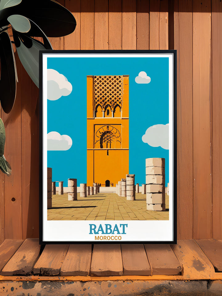 Personalized Rabat Artwork with Hassan Tower a great choice for special occasions like anniversaries birthdays and holidays a stunning print that brings the magic of Rabat into your home a thoughtful and unique gift for art lovers