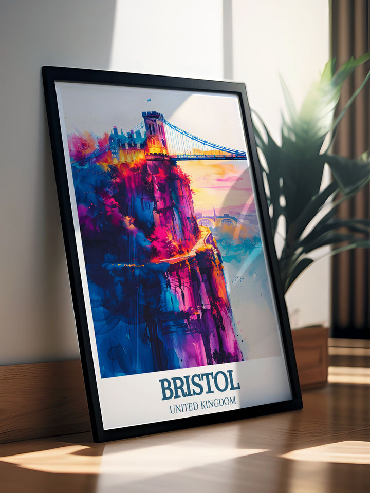 Mountain Biking art print from Ashton Court Bristol highlighting the Nova Trail MTB. Features the Clifton suspension bridge River Avon, blending adventure with the historic beauty of Bristol in one captivating piece of wall art.