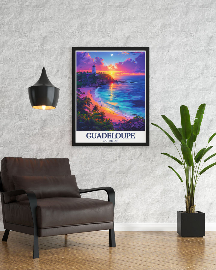 Celebrating the picturesque scenery of Grand Anse Beach, this travel poster captures its tranquil waters and lush surroundings. Ideal for beach lovers, this artwork brings the soothing ambiance of the Caribbean into your home decor.