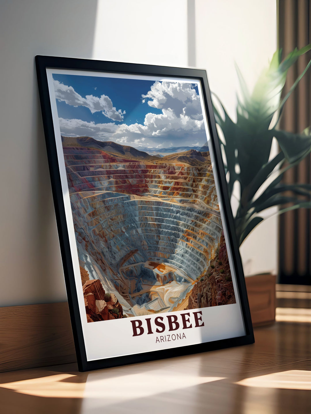 Lavendar Pits artwork from Bisbee Arizona brings a vibrant blend of color and history to your living room or office. This Arizona wall art makes a great Arizona travel gift or a striking addition to your decor collection.