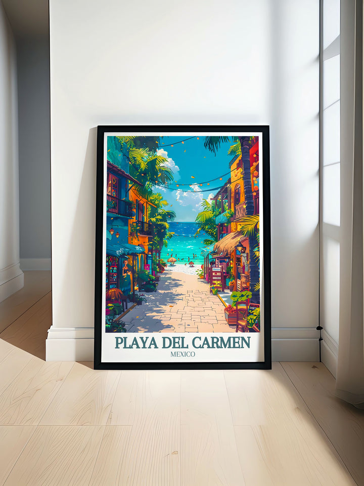 Stunning Mexico Wall Art featuring Playa Del Carmen with La Quinta Avenida and the Caribbean Sea capturing vibrant colors and lively atmosphere perfect for home decor and travel enthusiasts seeking a piece of tropical paradise.