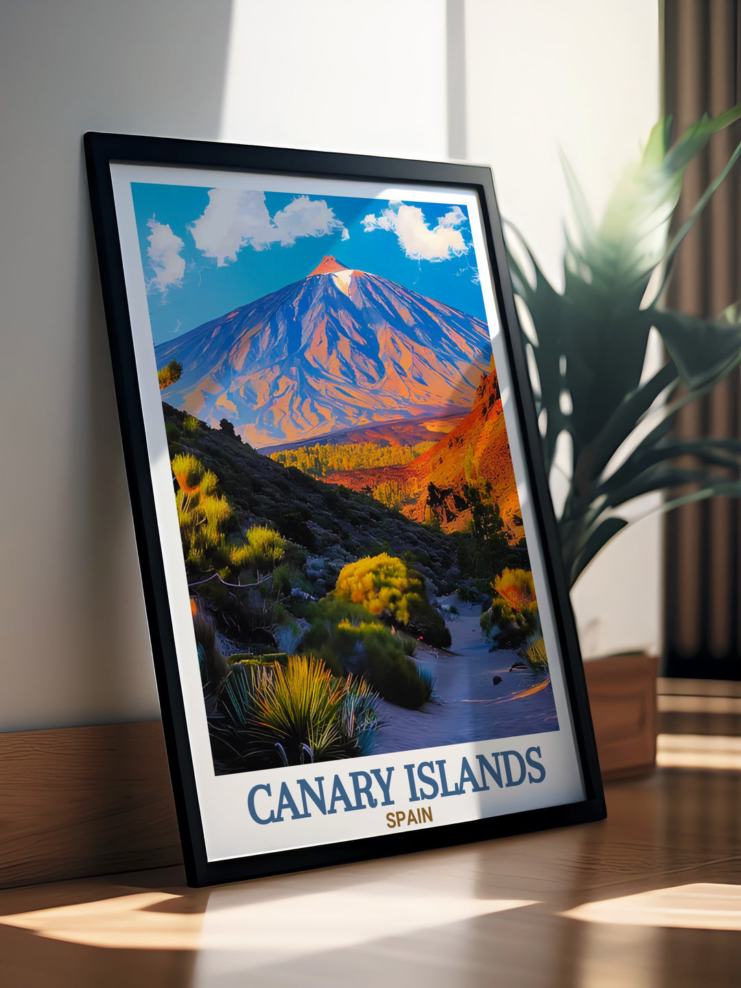 Teide National Park Tenerife art print featuring the volcanic beauty of the Canary Islands. This travel print is perfect for home living decor offering a stunning depiction of Fuerteventura and the scenic wonders of Spains famous national park.