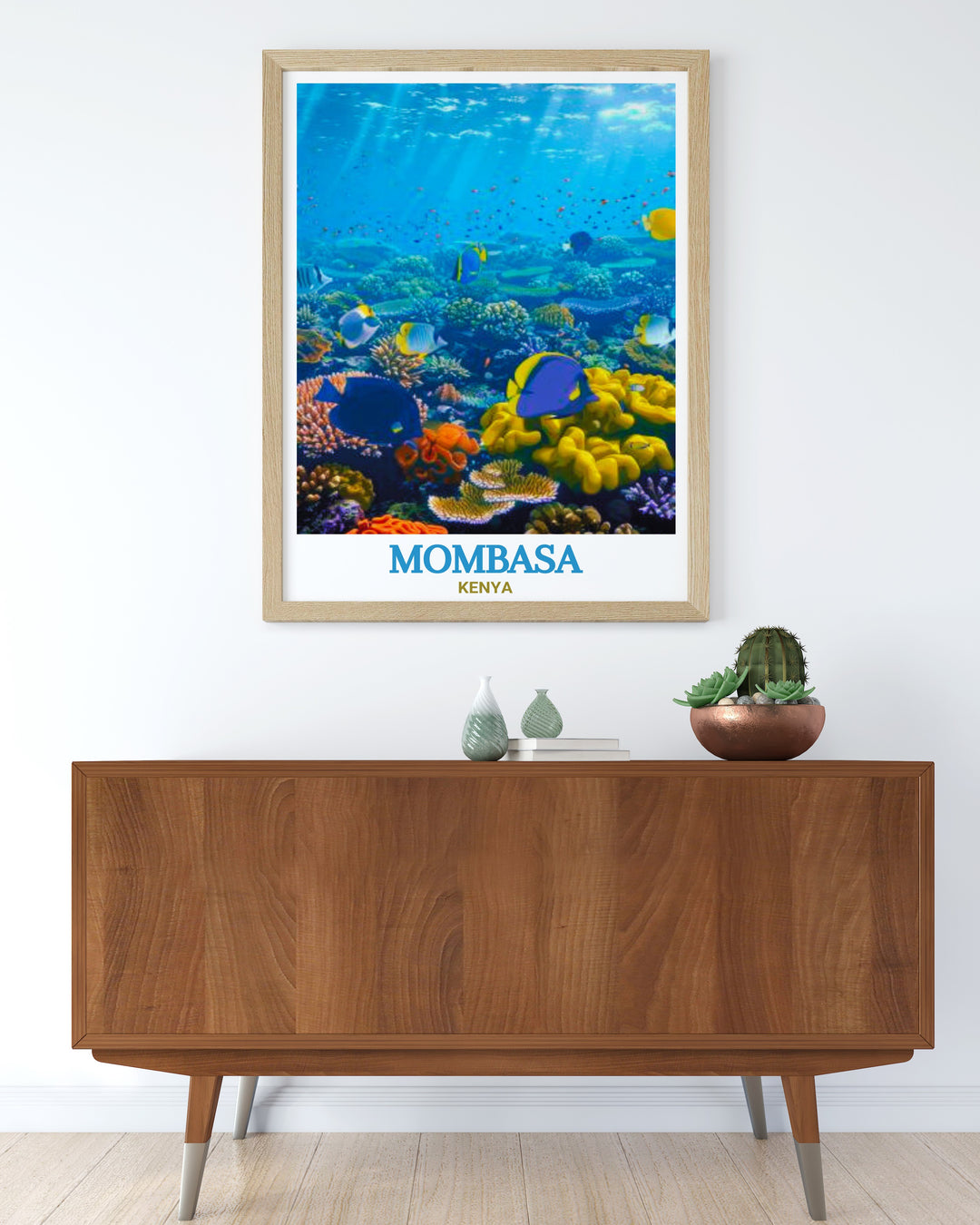 The Mombasa Marine National Park Wall Art captures the clear waters and coral reefs of Kenyas coast, bringing an exotic marine feel to your home or office. Its ideal for anyone who loves African wildlife.