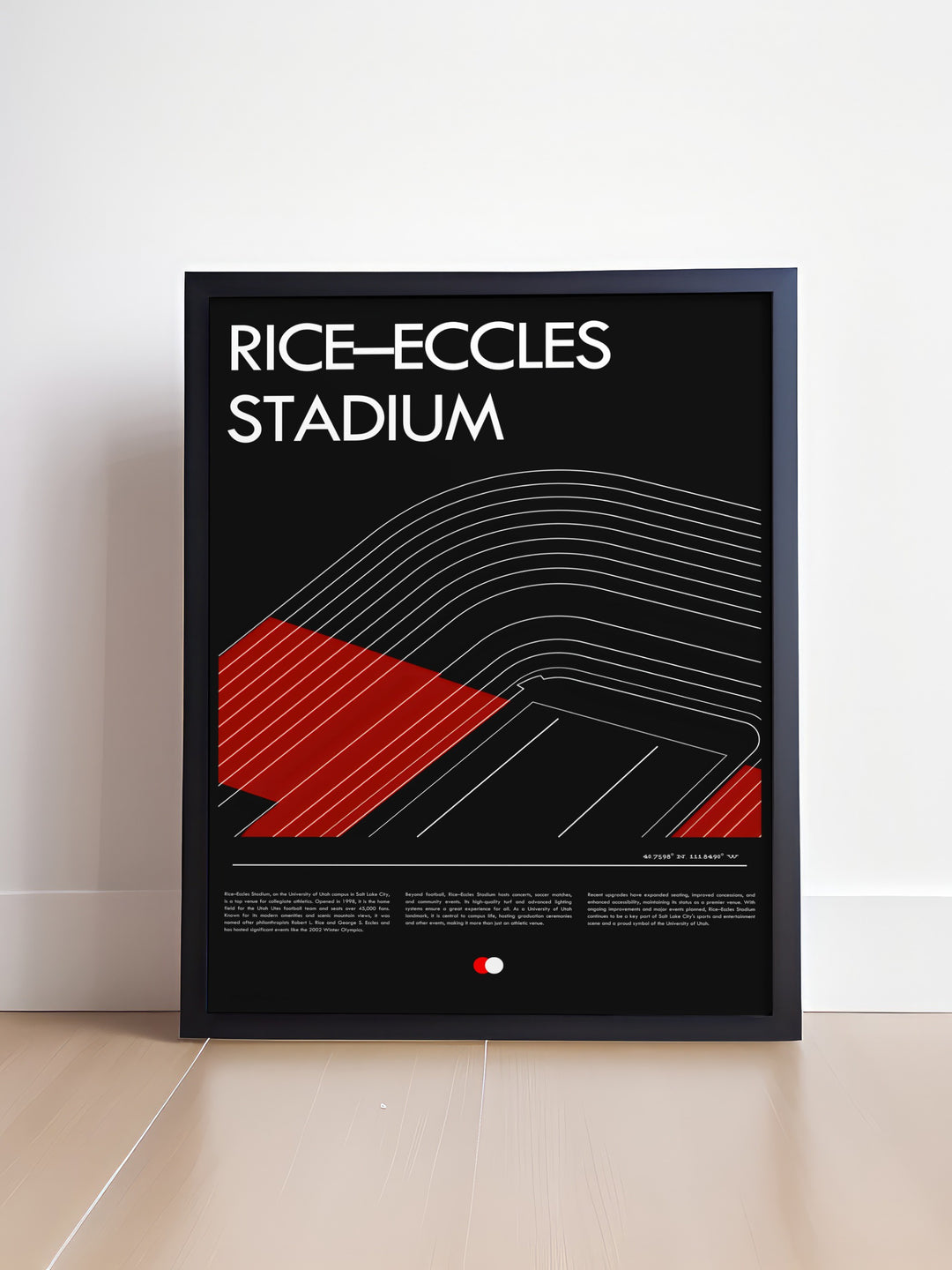 The legacy of Utah football is beautifully captured in this Salt Lake City print highlighting the action and excitement at Rice Eccles Stadium