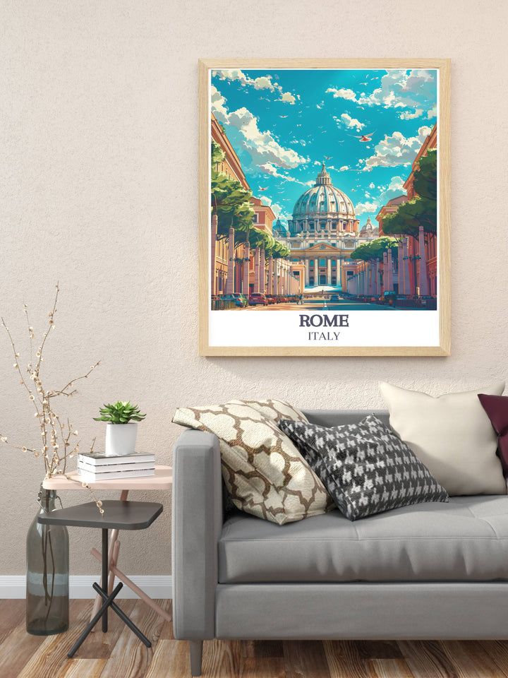 Sophisticated Vatican City Artwork capturing the architectural marvels of Rome Italy. This modern art print is ideal for stylish home decor and as a distinctive gift for travelers.