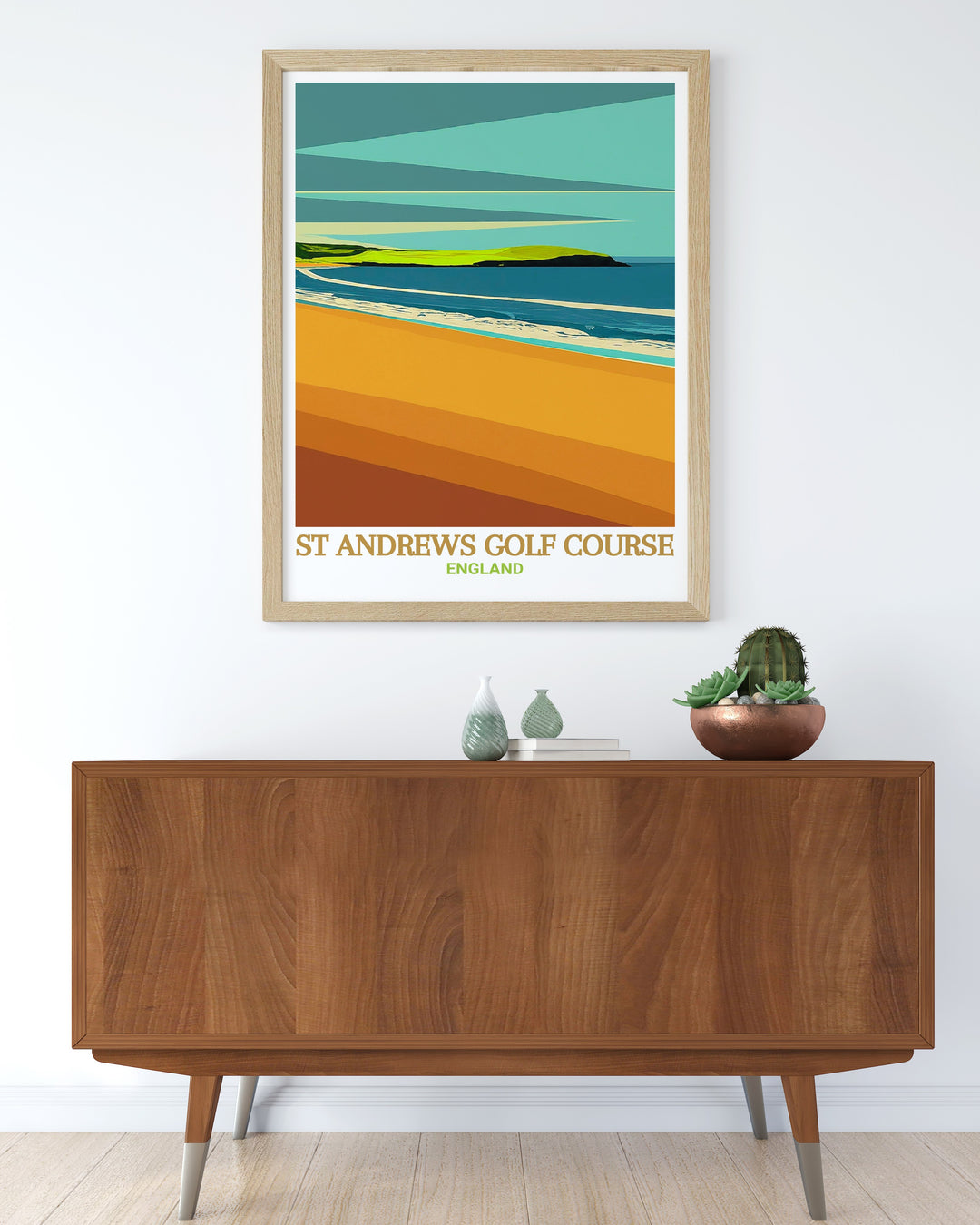 Framed art of West Sands Beach, depicting the serene shoreline and the iconic scenes from "Chariots of Fire." This artwork is ideal for bringing a piece of Scotlands cinematic and natural beauty into your home, perfect for film buffs and nature lovers alike.